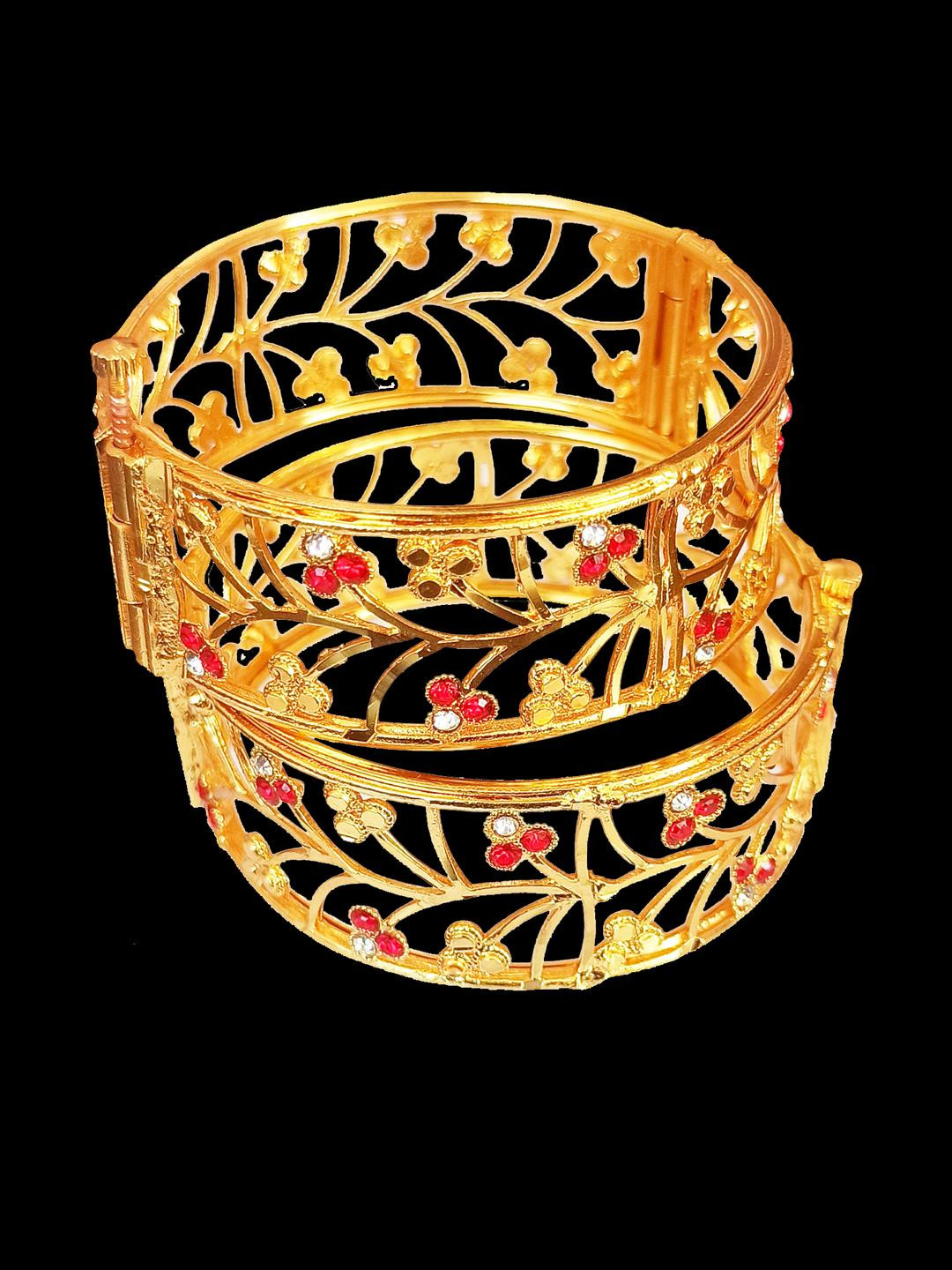 Balaji Gold Pack of 2  Gold-Plated Blue Stone studded Copper Axomiya Bangle
