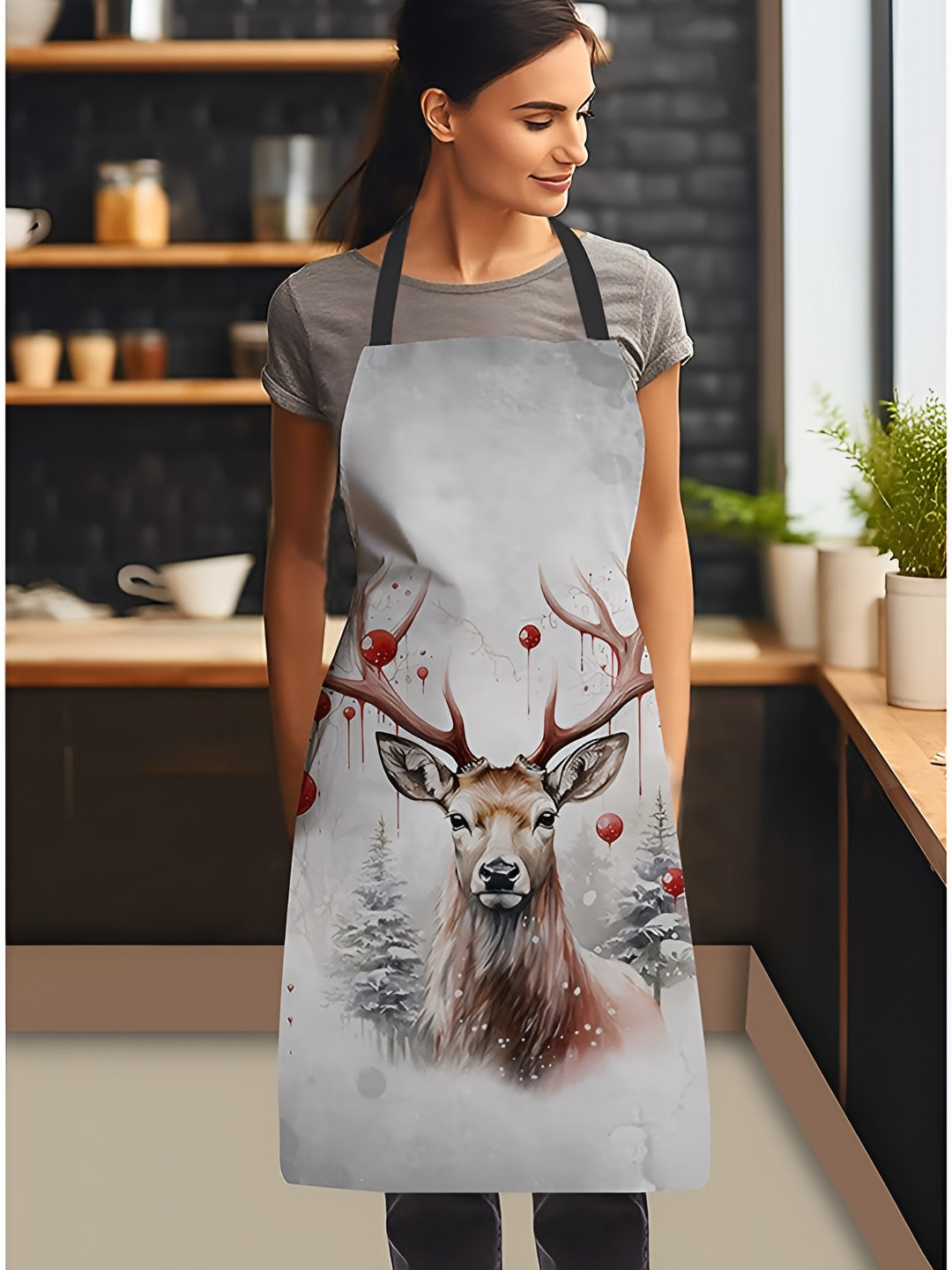 OASIS Grey & Brown Printed Kitchen Apron