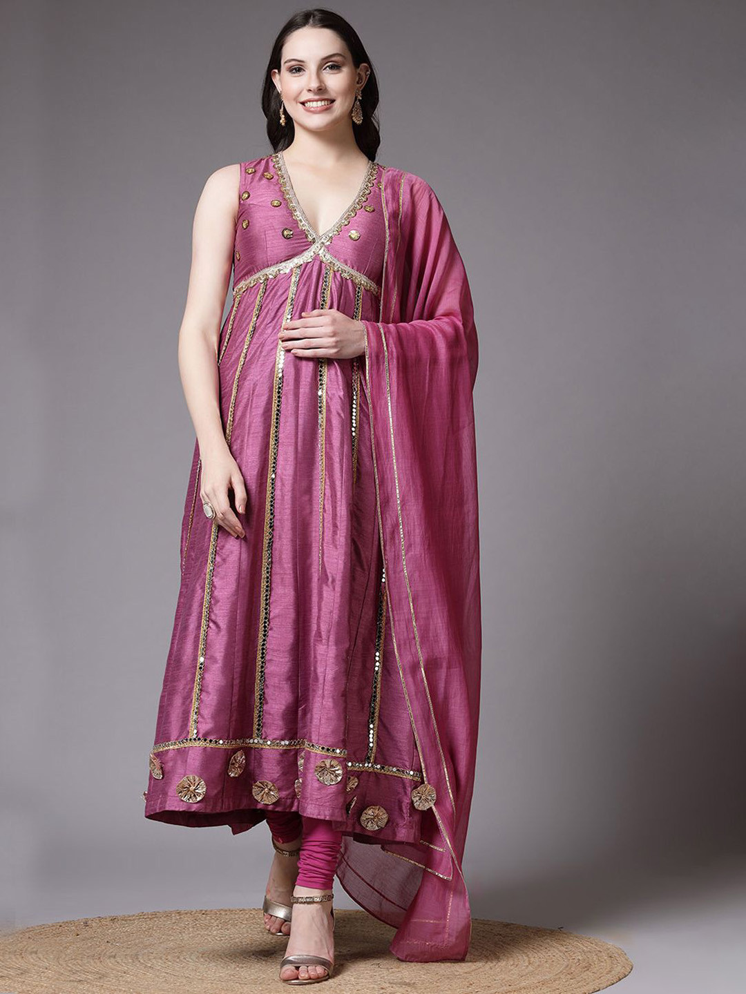 Utsav Fashion Women Striped Embroidered Kurta with Leggings & Dupatta