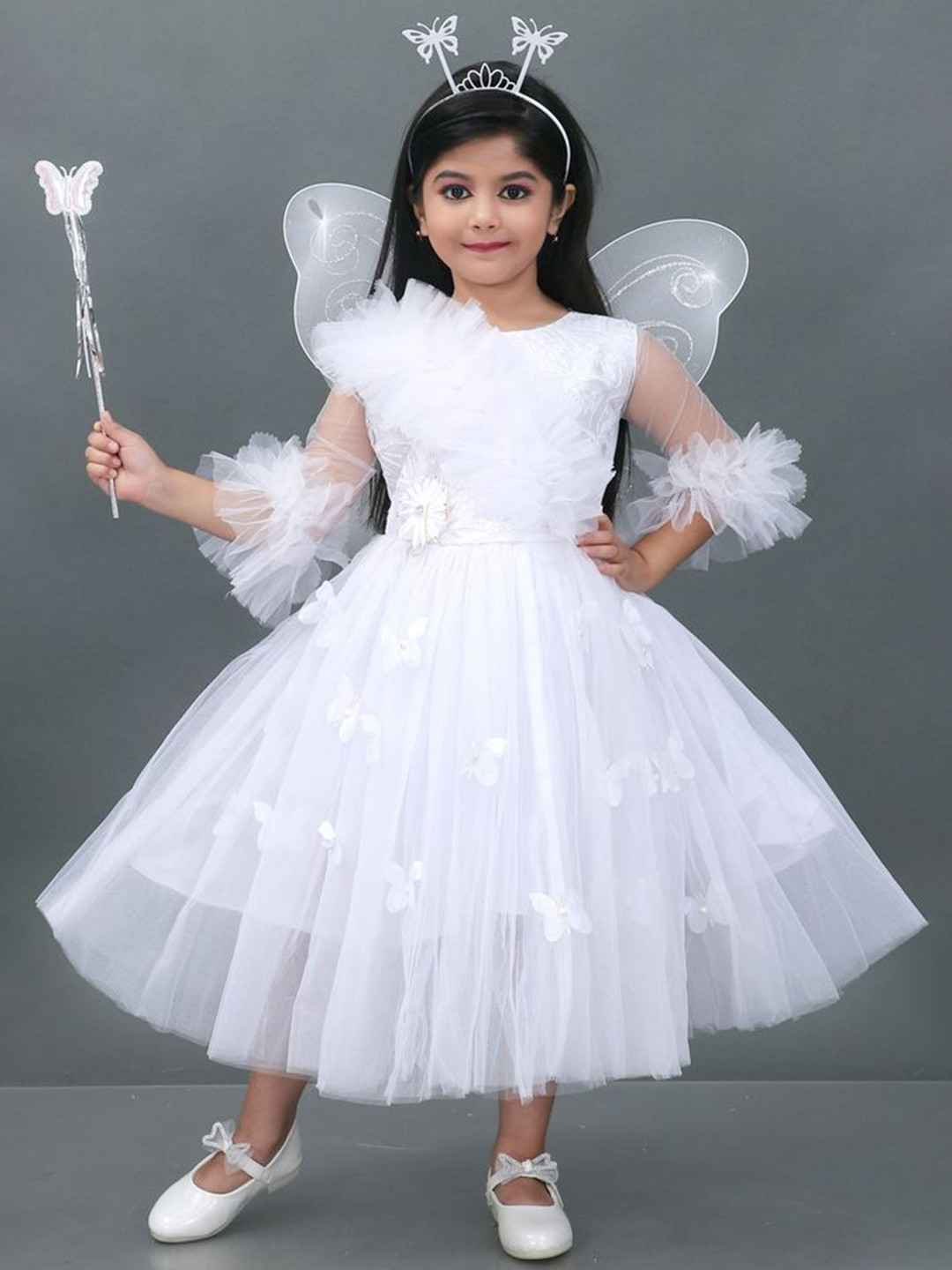 MODERN DREAM Girls Embroidered Net Fit & Flare Midi Dress