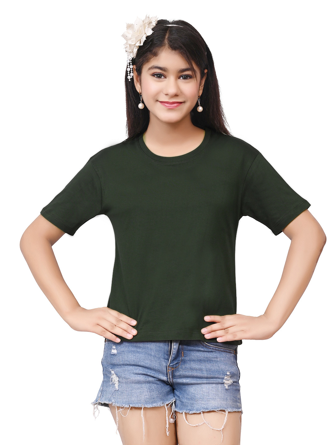 TELESTO Girls Drop-Shoulder Sleeves Pure Cotton T-shirt