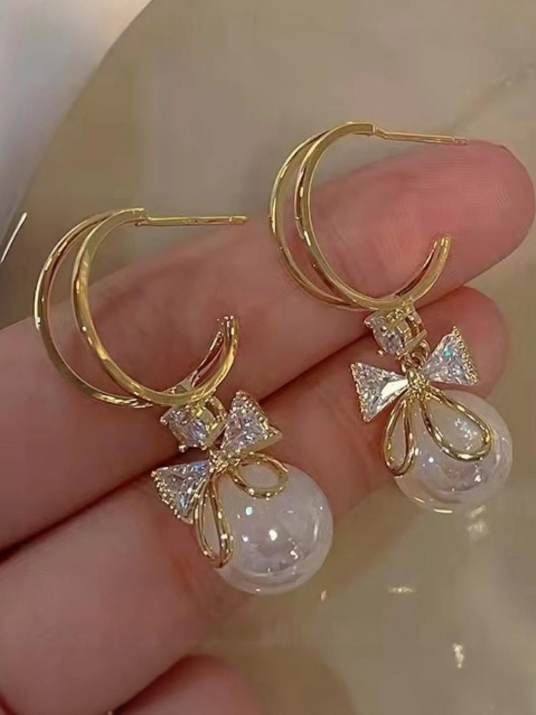 Tiso Trendy Pearl Earrings & Stone Danglers | Bow & Butterfly Style for Girls