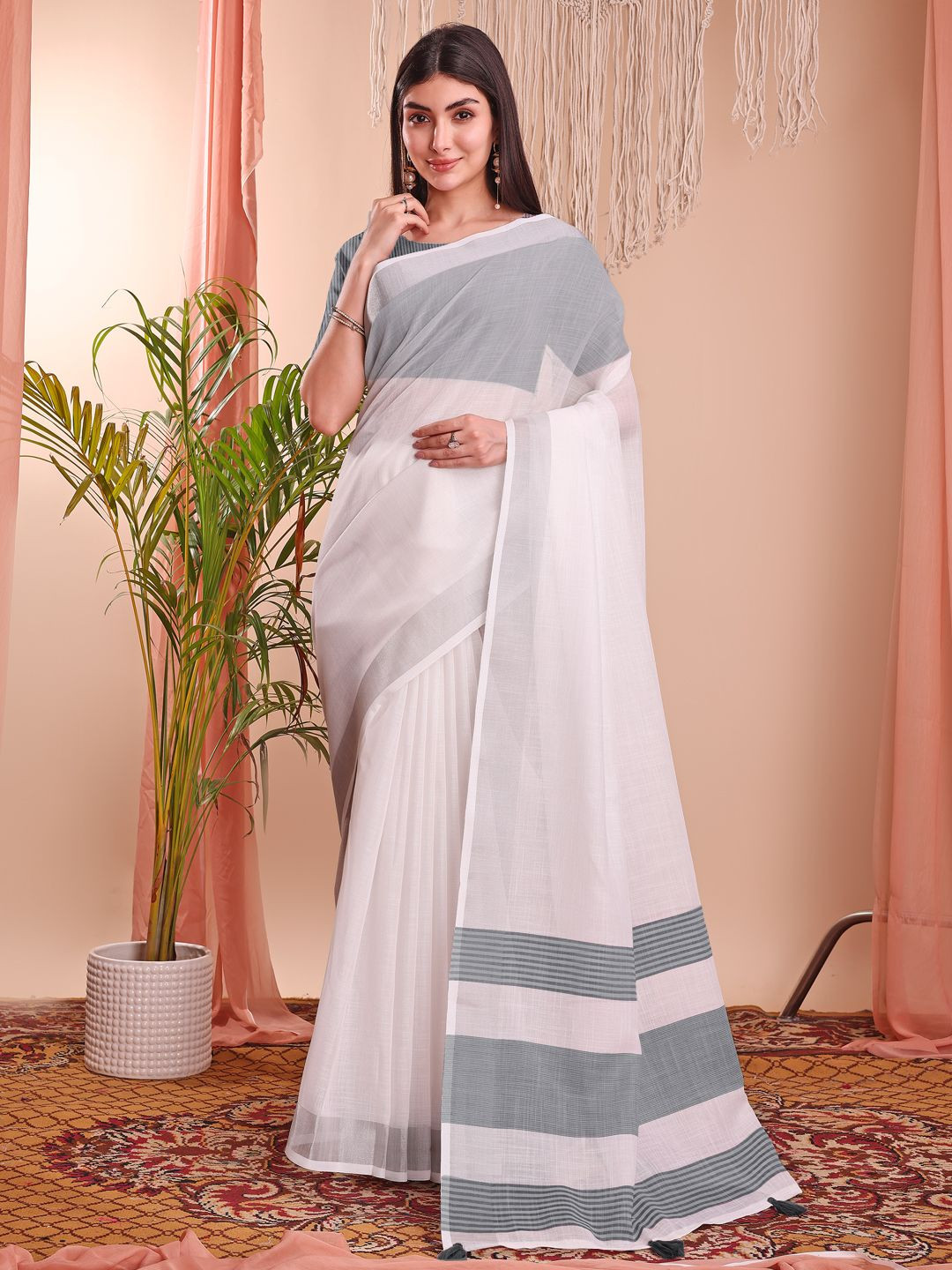 Pandadi Saree Zari Border Sarees With  Blouse Piece