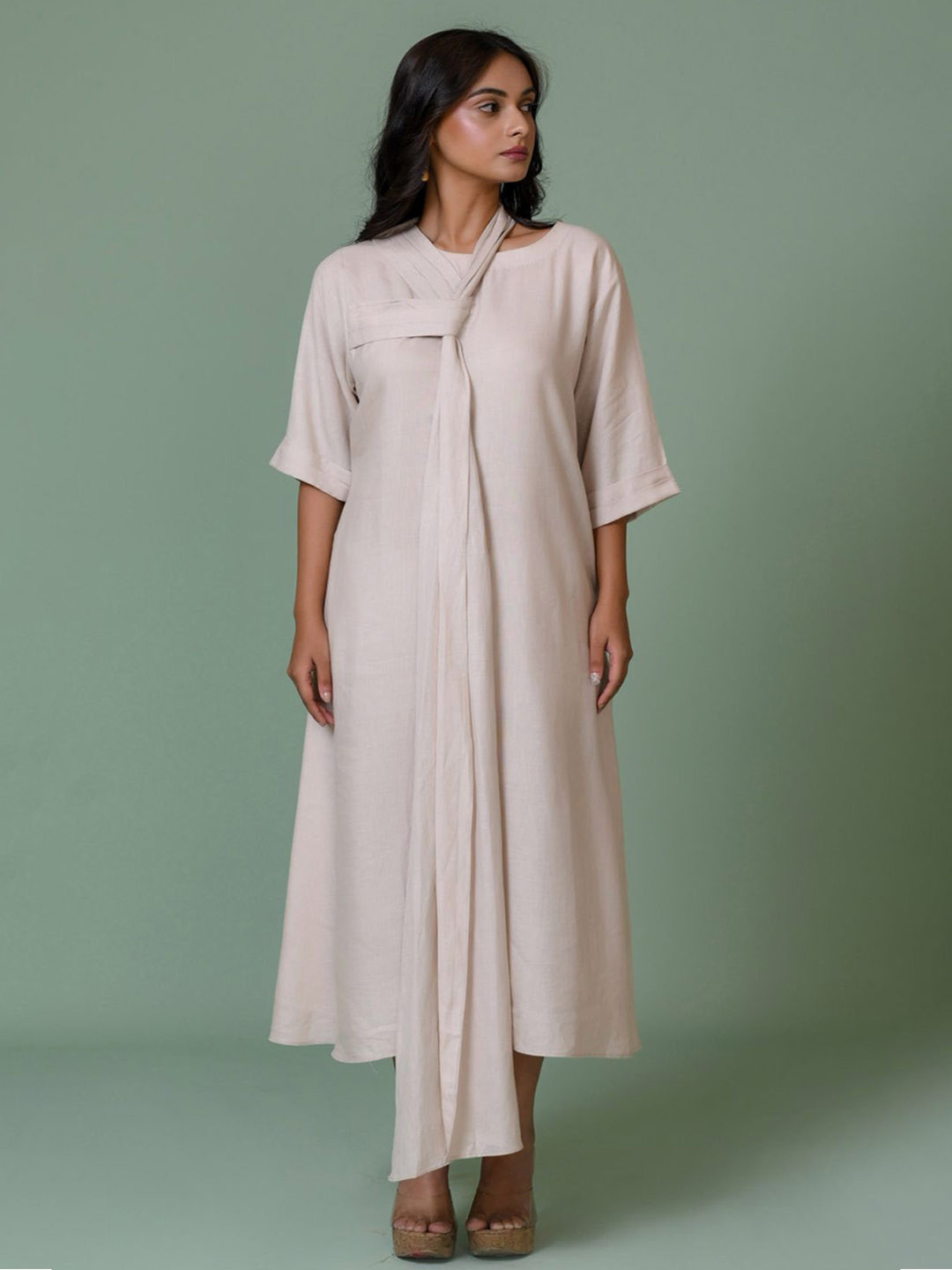 THE HOUSE OF HEMP Scarf Neck Fit & Flare Midi Dress