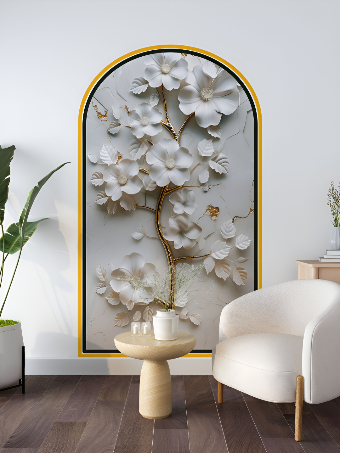 Myntra Elegant Homes White & Gold 3D Floral Wall Art Printed Self-Adhesive Wall Stickers