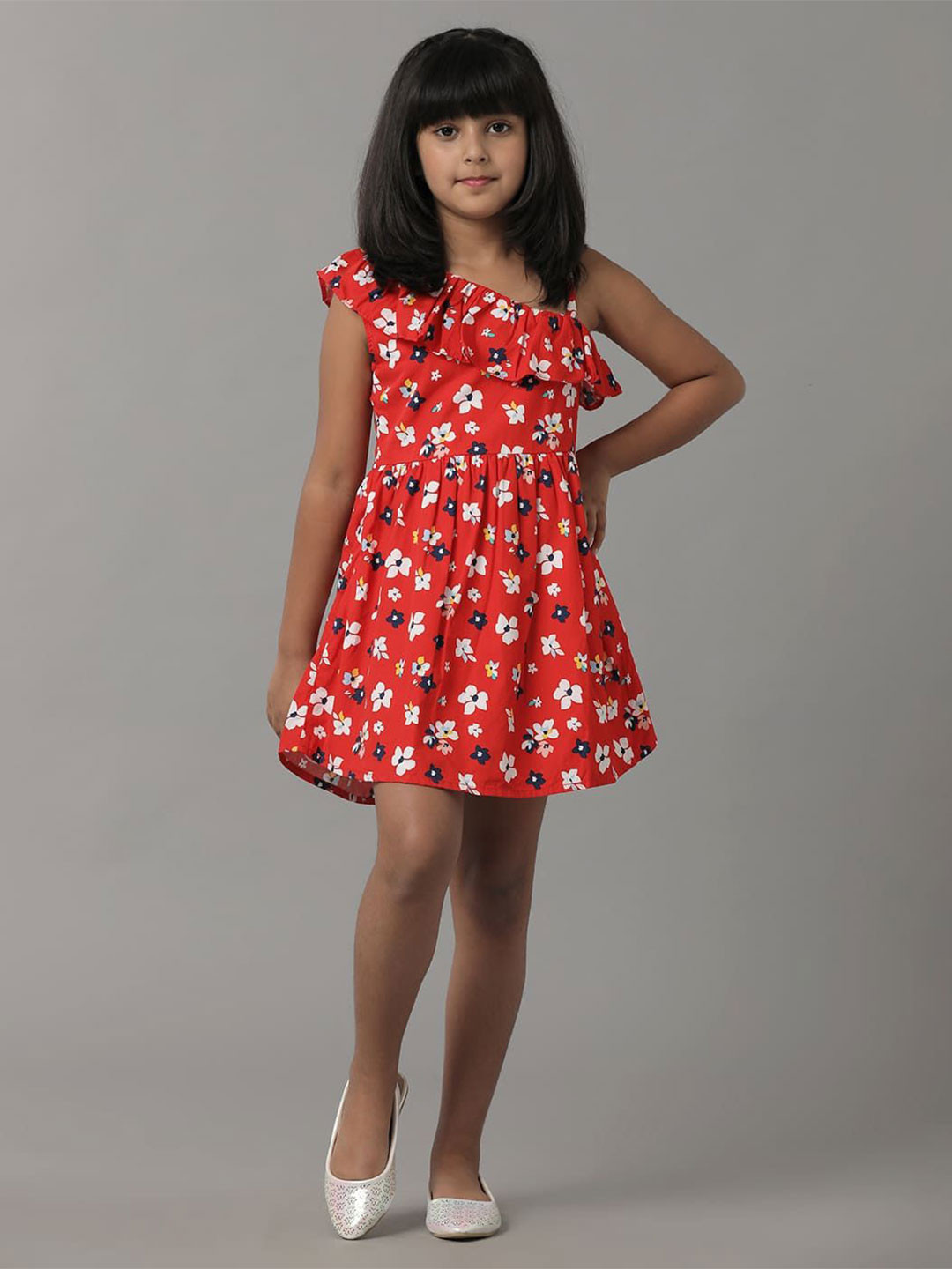 UNDER FOURTEEN ONLY Girls Floral Printed Cotton Fit and Flare Dress