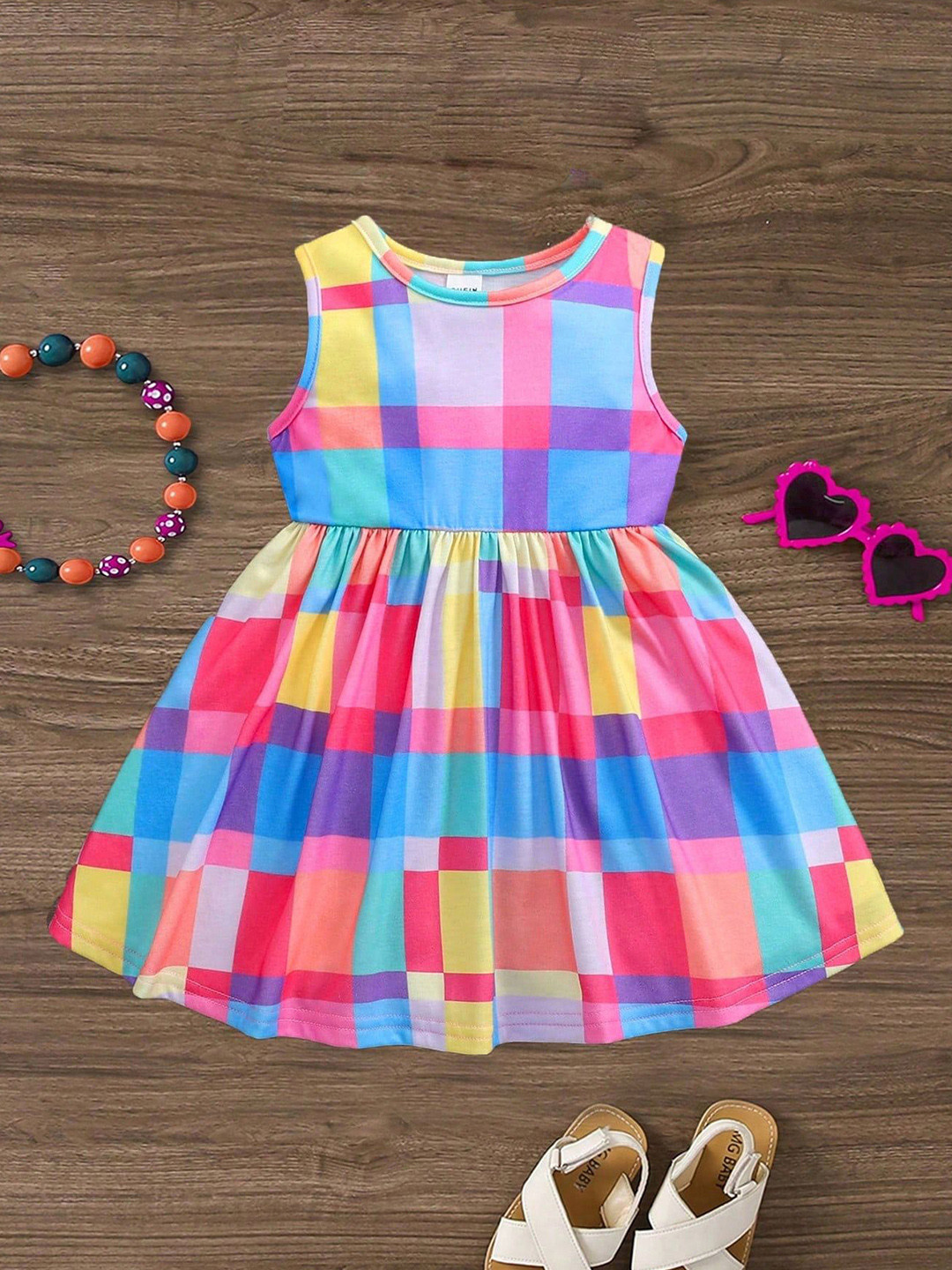 Netra Creation Girls Checked Sleeveless Fit & Flare Dress