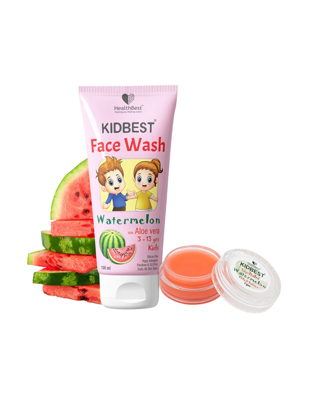 HealthBest Set Of 2 Kidbest Face Wash -100ml & Kidbest Lip Balm - 7g