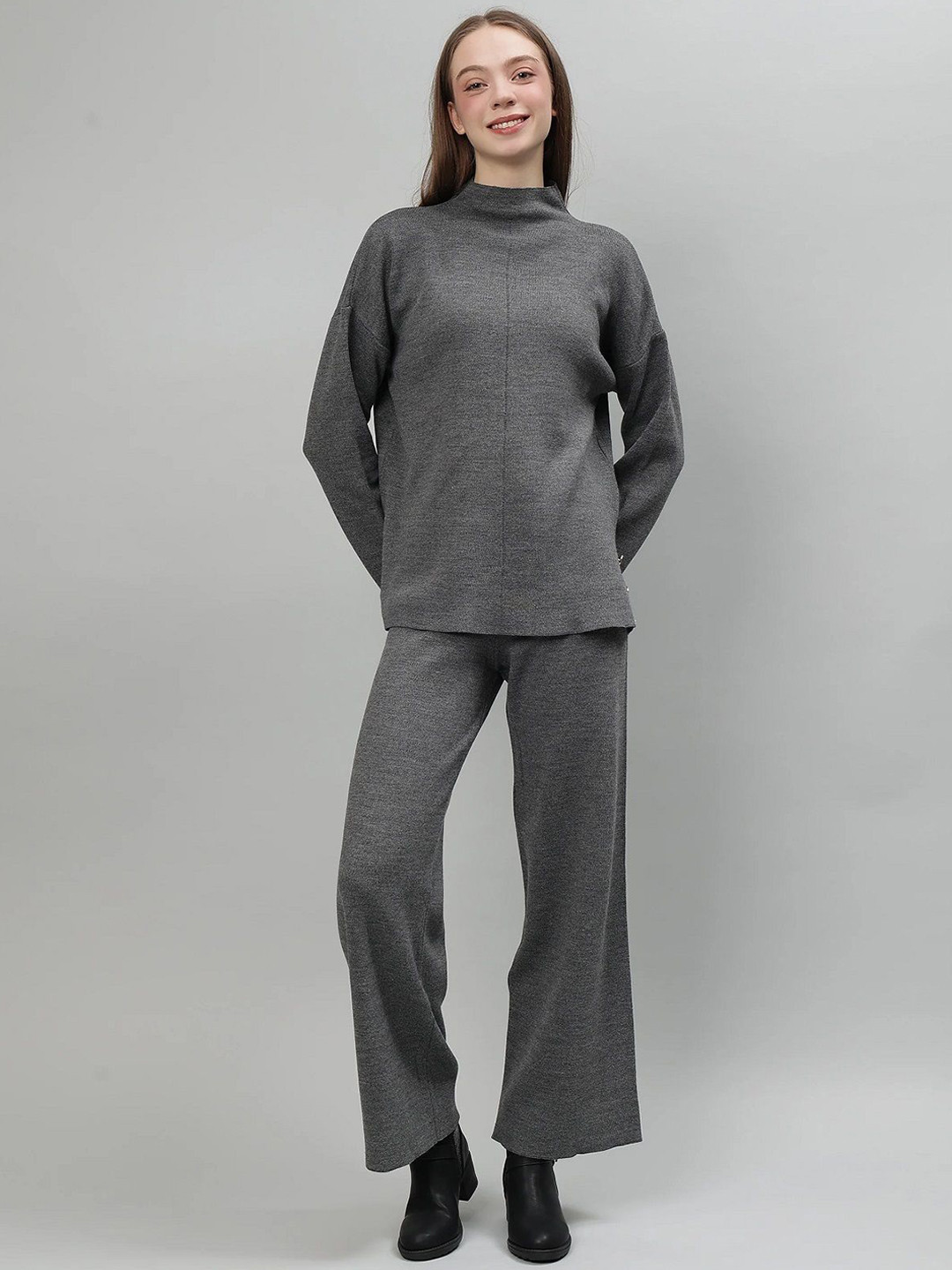 Fashion Gaiia High Neck Sweater With Trousers Co-Ords