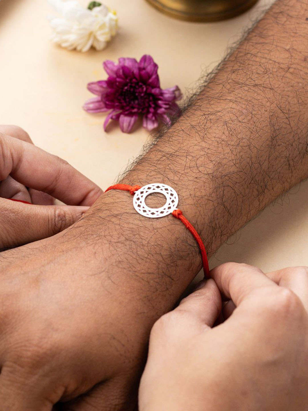 House of Aadyaa 92.5 Sterling Silver Laser cut Filigree Round Thread Rakhi