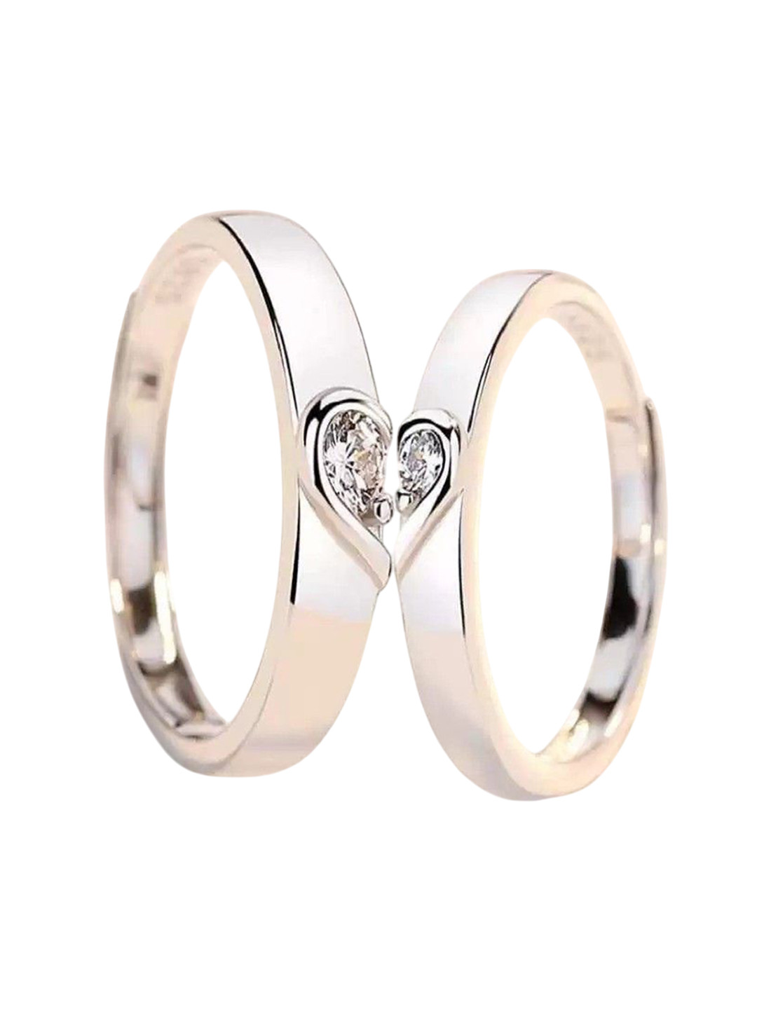 Ringzinnie Set Of 2 Stone-Studded Half Heart Shaped Couple Adjustable Finger Ring
