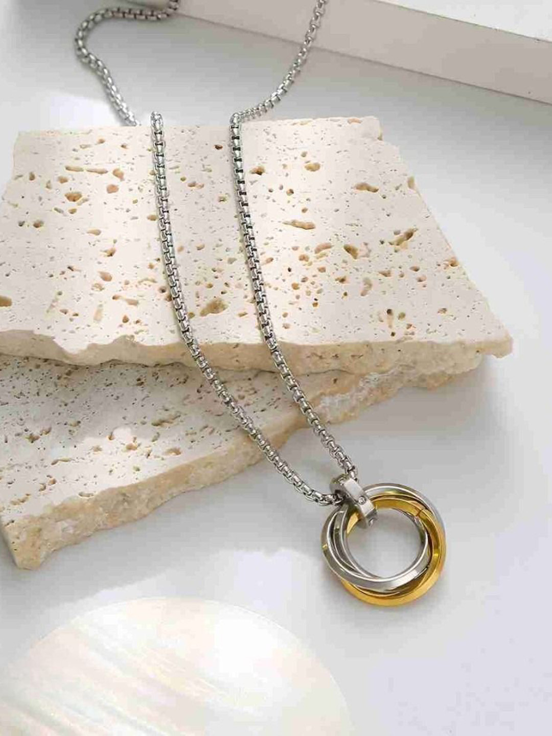 Lovemi Movements Unisex Stainless Steel Triple Ring Circular Shaped Pendants with Chains