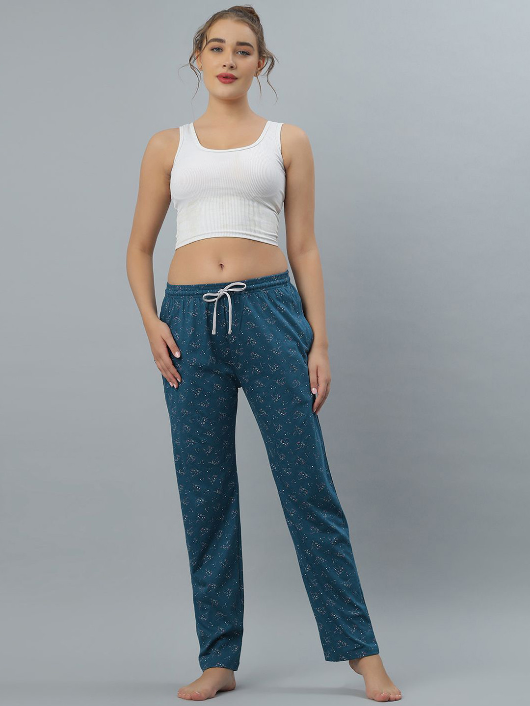 BLUWEEA Printed Cotton Mid Rise Lounge Pants