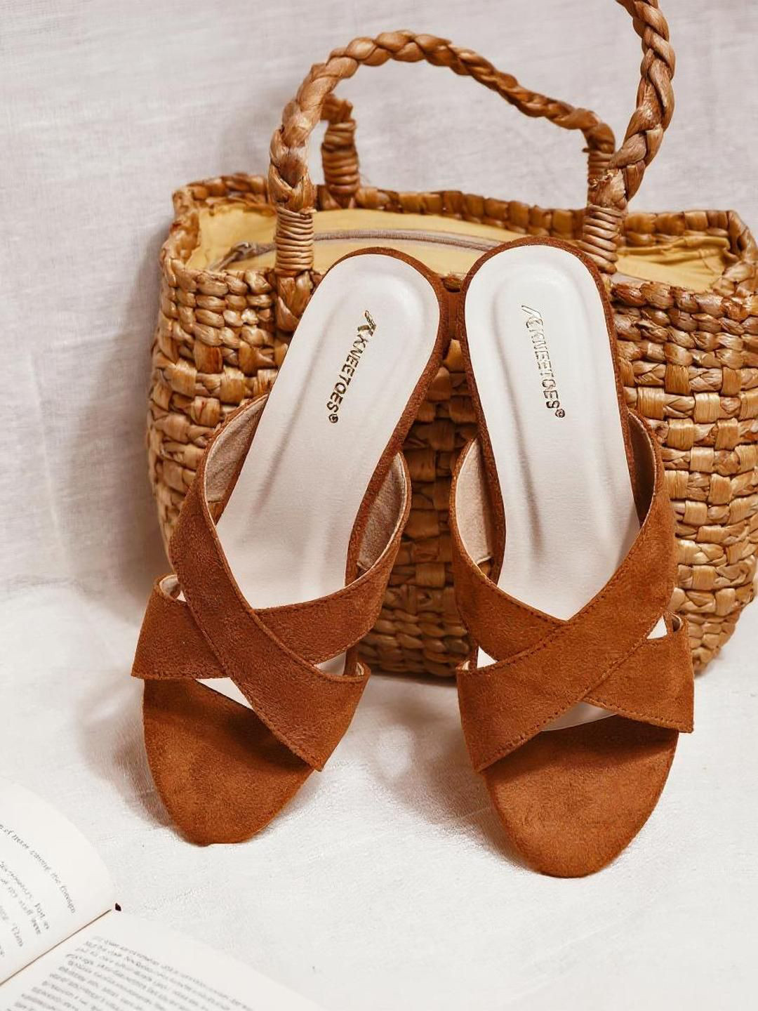 Kneetoes Women Matte Muse Brown Criss-Cross Block Heels