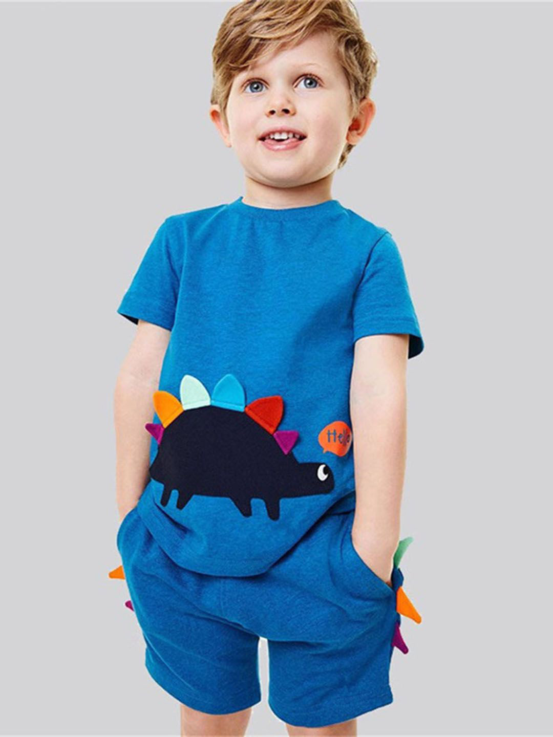 INCLUD Boys Applique Work Round Neck T-Shirt With Shorts