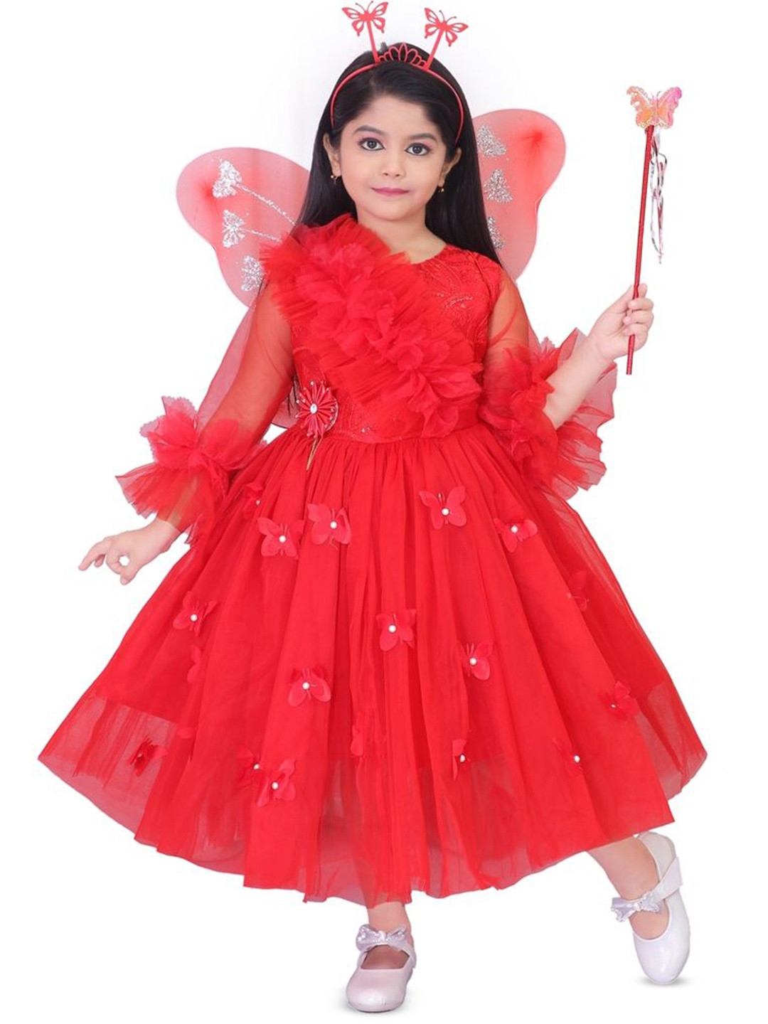 MODERN DREAM Girls Self Design Net Maxi Dress