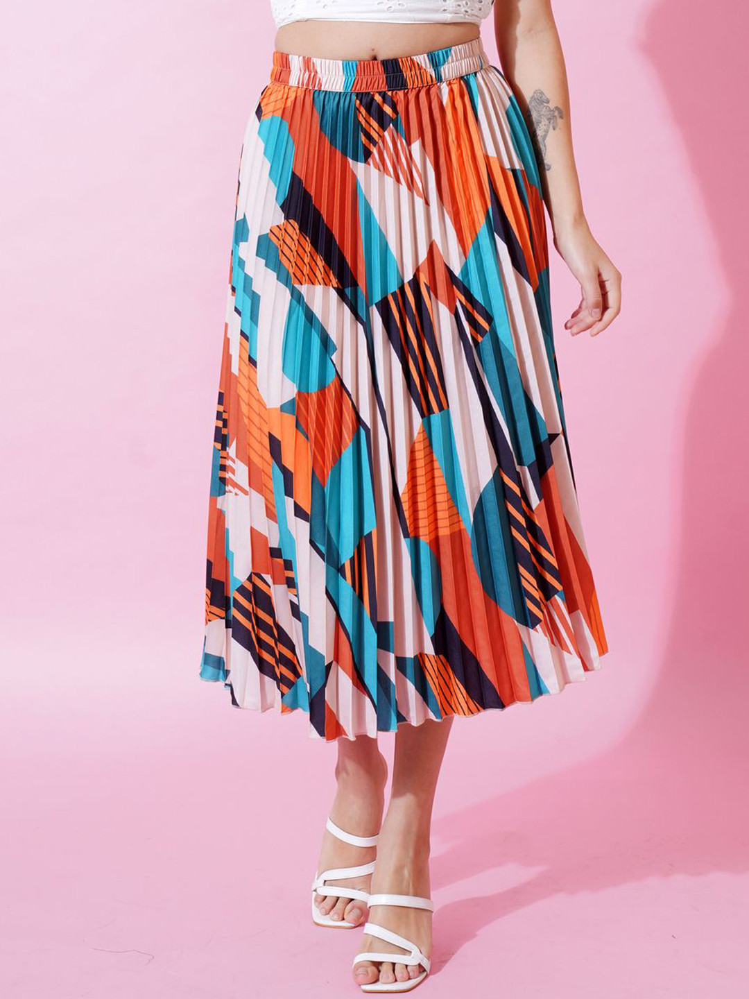 LookShine Printed A-Line Flared Midi Skirts