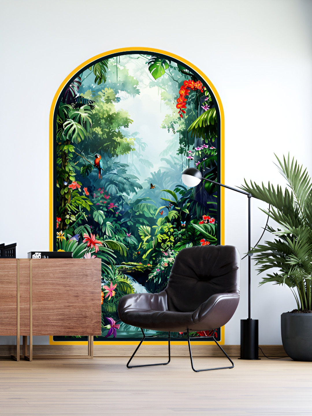 Myntra Elegant Homes Green & Red Tropical Rainforest Printed Self-Adhesive Wall Stickers