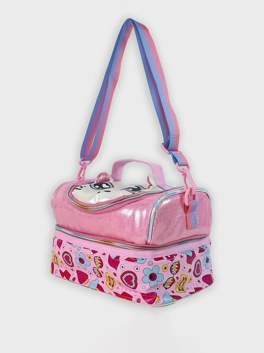 Little Surprise Box LLP Pink Meow Cat Theme Double Compartment Insulated Lunch Bag