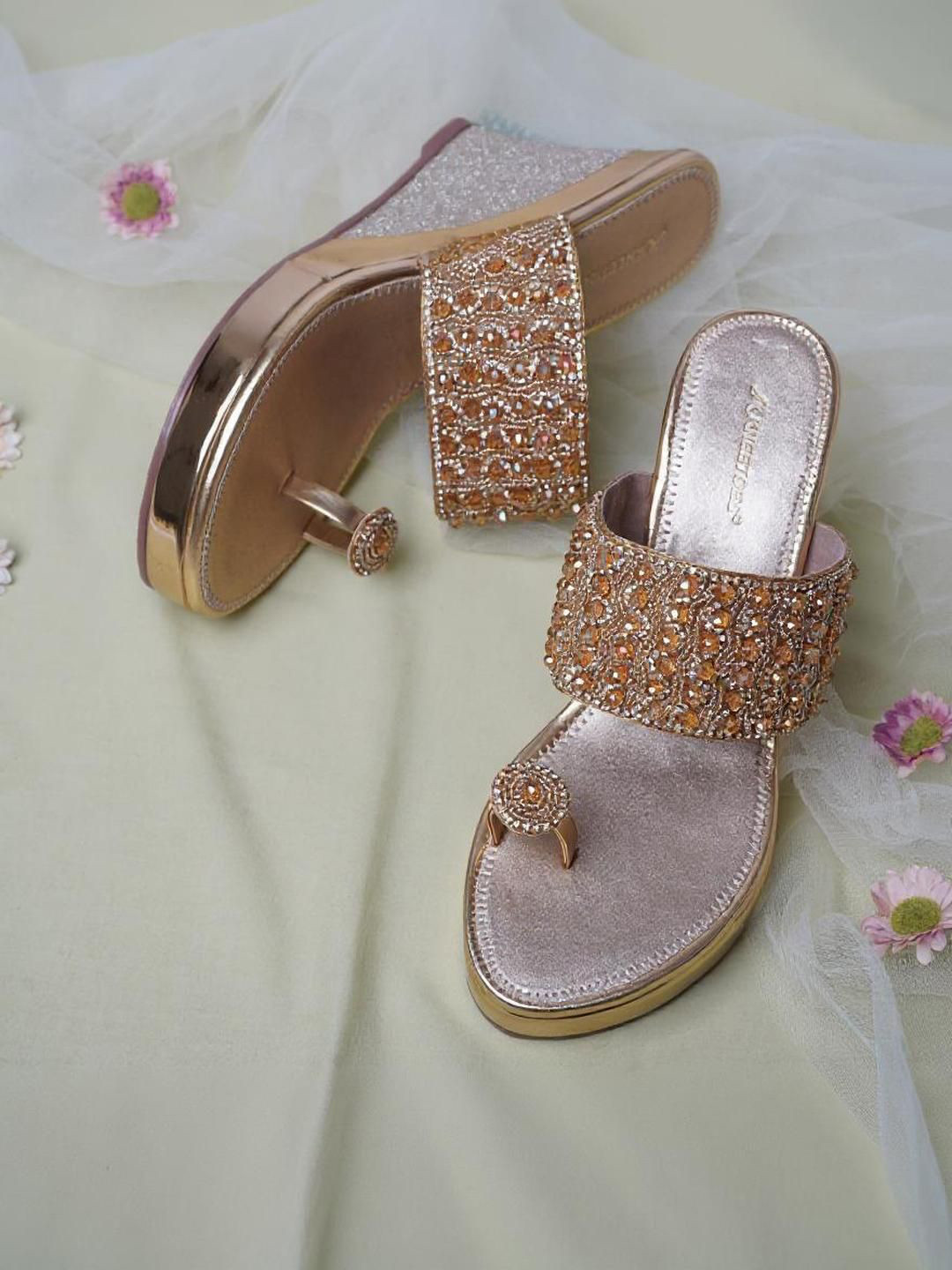 Kneetoes Women Gemglow Gold Wedge Heel Sandals