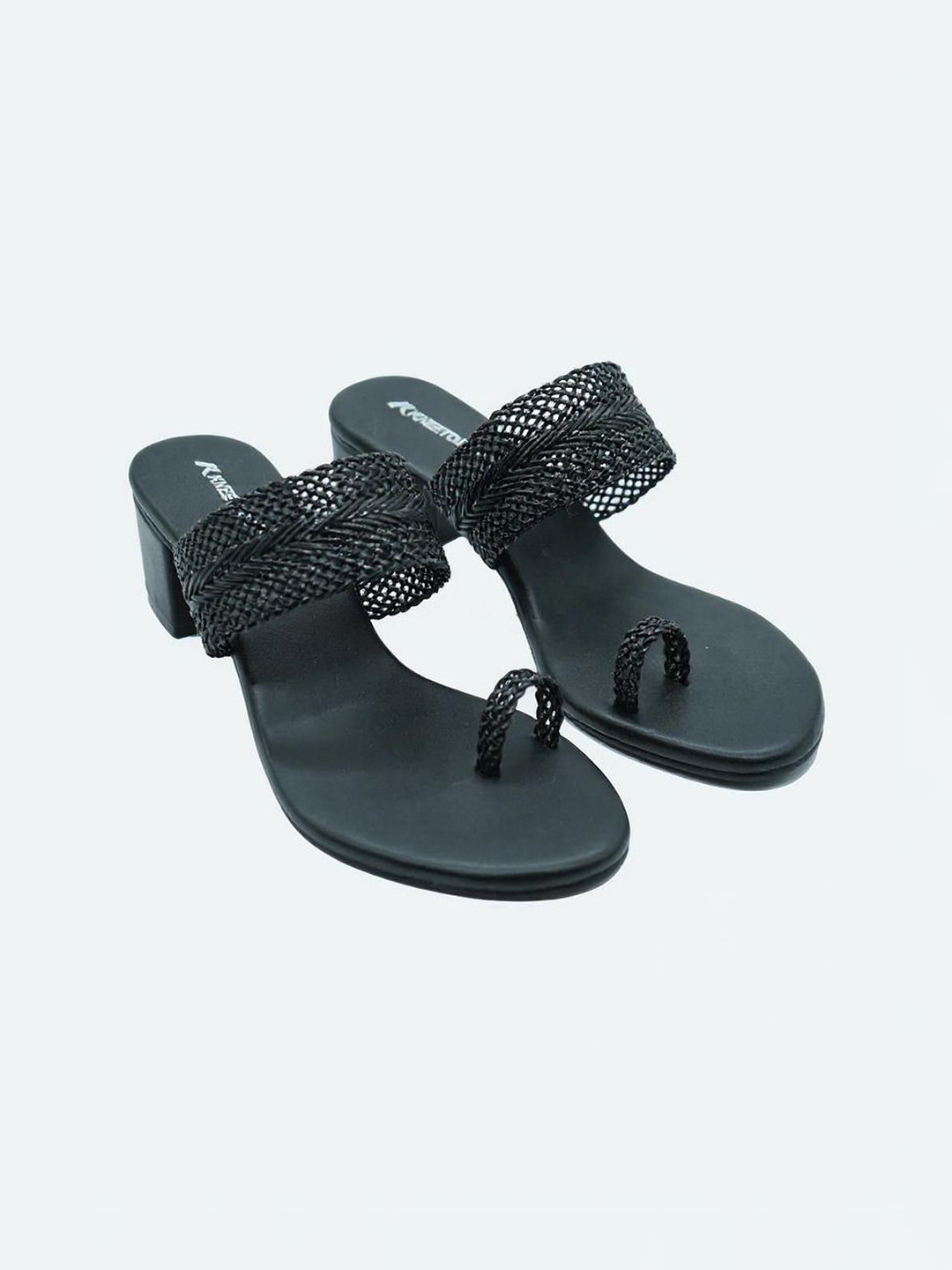 Kneetoes Women Staple Braided Black One-Toe Sandals