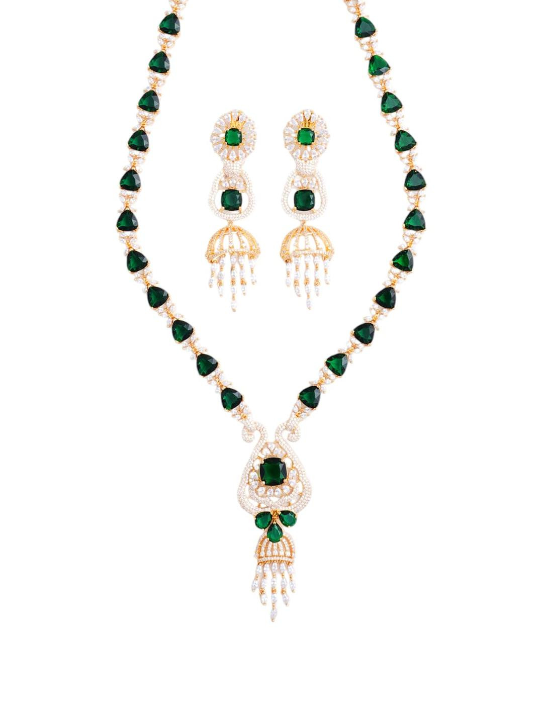 KAYRAH Women Green Brass Material Crafted CZ Stone Studed Jewellery Set