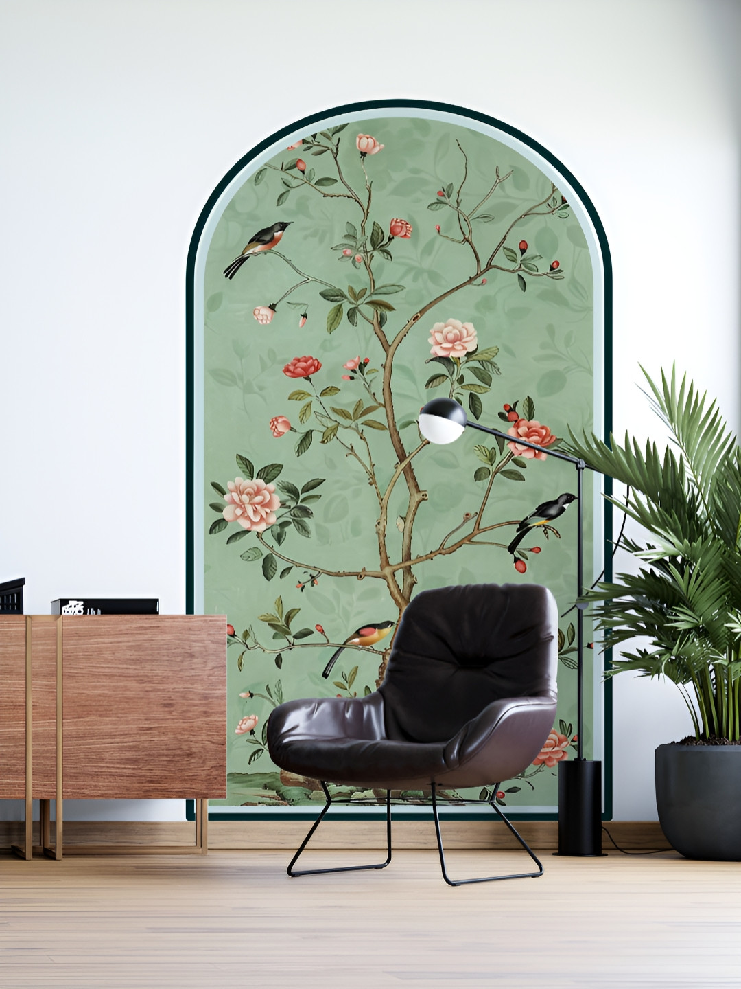 Myntra Elegant Homes Green & Pink Chinoiseries Birds & Roses Printed Decorative Wallpaper