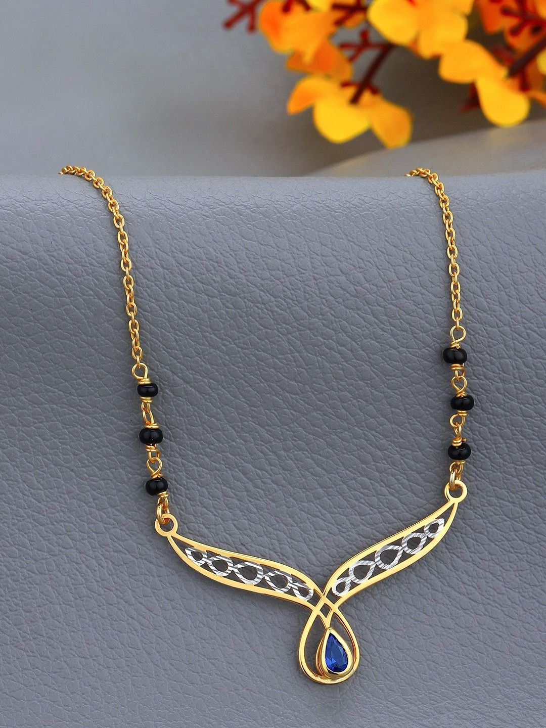 Carlton London 925 Sterling Silver 18kt Gold Plated with Glass Bead Mangalsutra