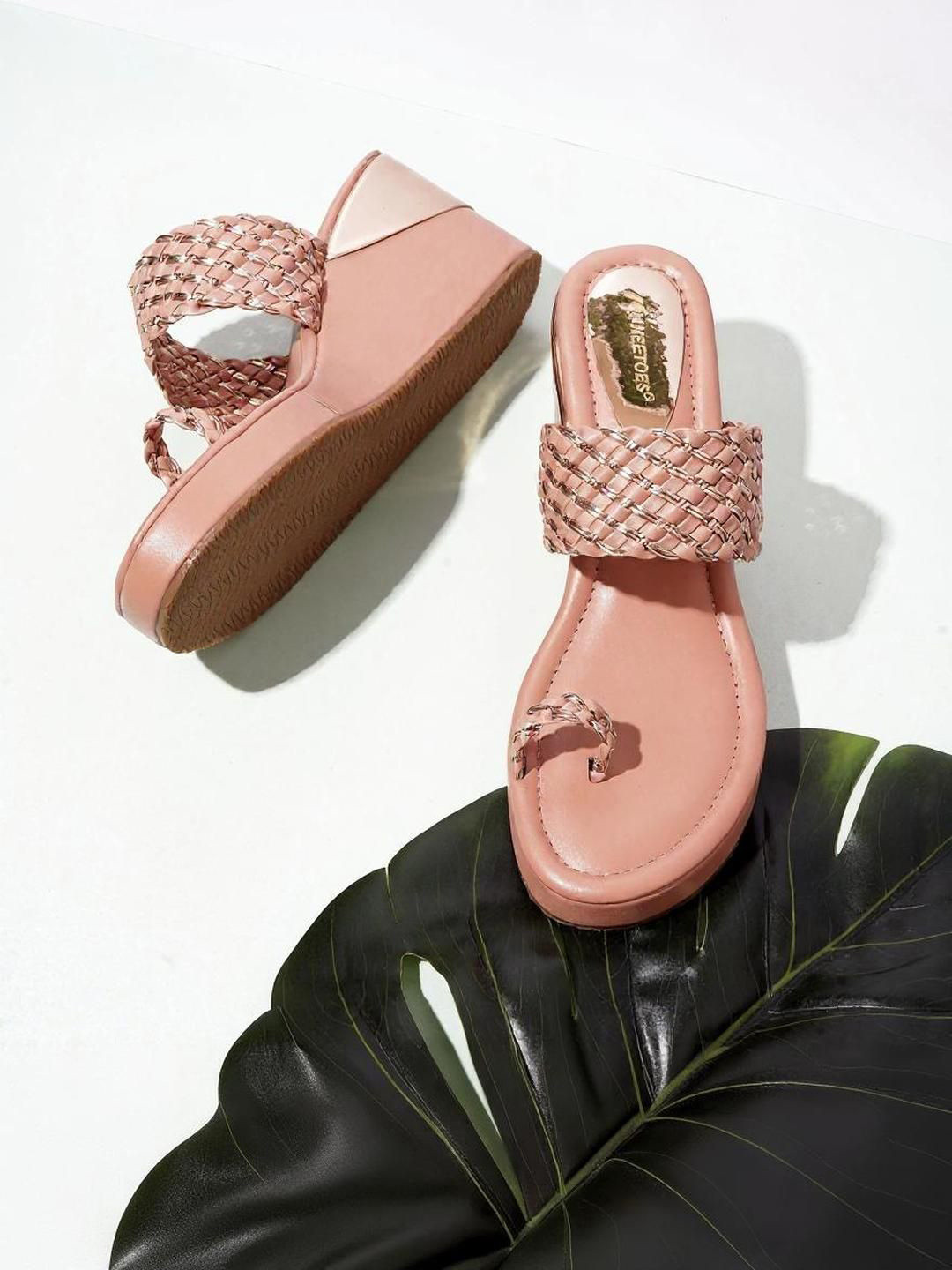 Kneetoes Women Bloomy Peach Braided Wedge One-Toe Sandals