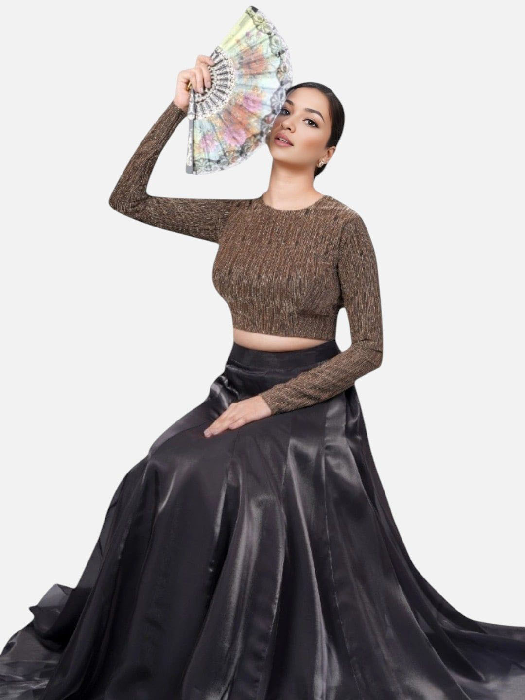 Biyu Women Printed Long Sleeves Tissue Readymade Saree Blouse