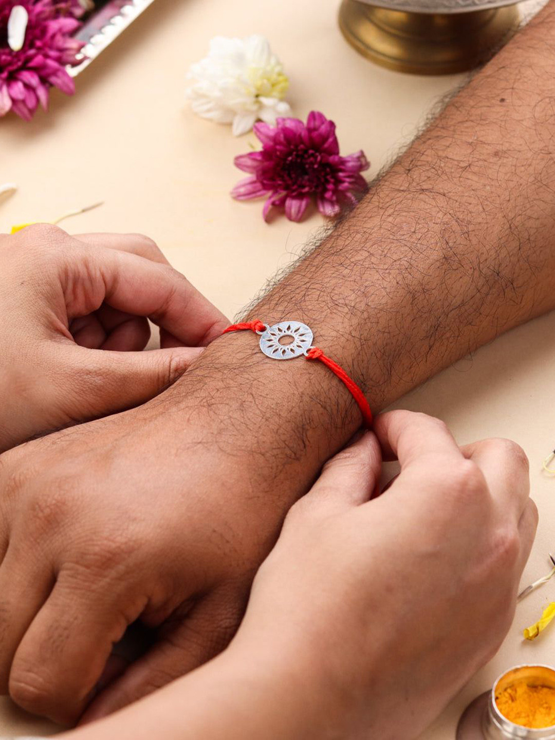 House of Aadyaa 92.5 Sterling Silver Laser Cut Sun Thread Rakhi