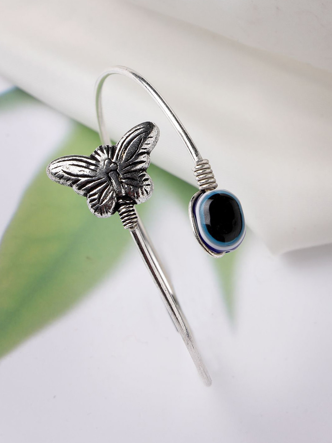 Sangria Women Oxidised Rhodium-Plated Evil Eye Kada Bracelet