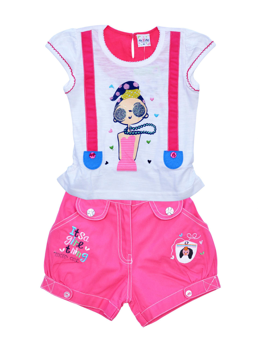 ME N MY Girls Graphic Print Round Neck Top And Shorts Set