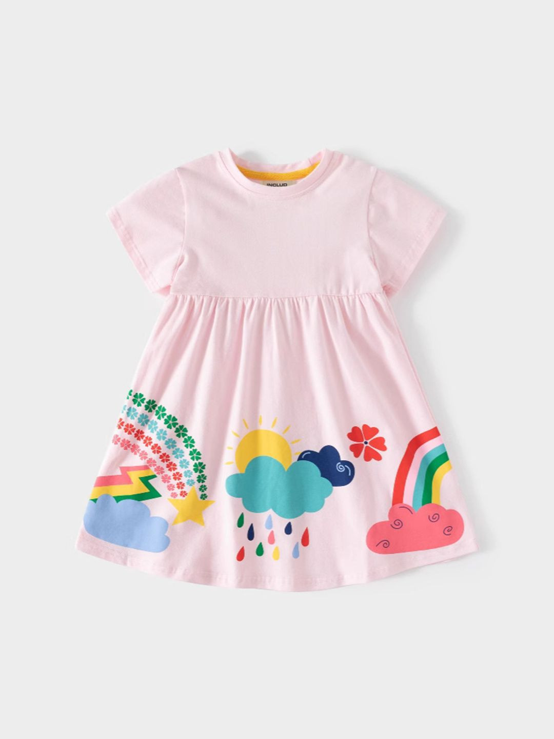 INCLUD Girls Cloud Printed Fit & Flare Dress