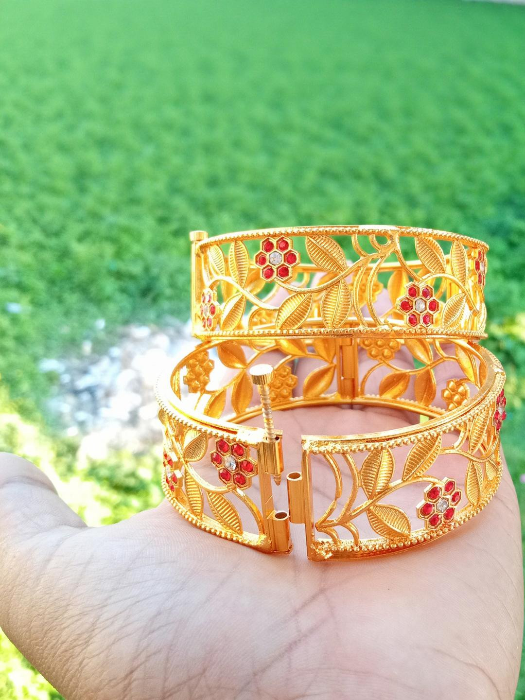 Balaji Gold Set of 2 Gold-Plated Artificial Stone Studded Copper Bangle