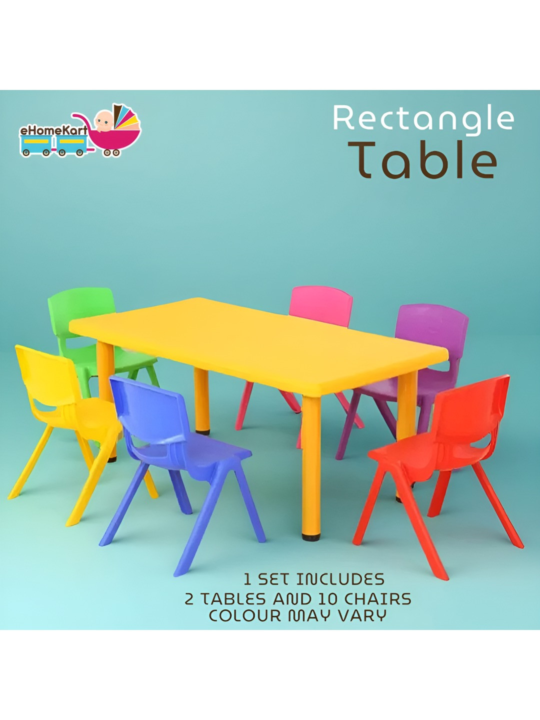 Ehomekart Kids 2-Pcs Rectangle Shaped Study Table With 10 chairs