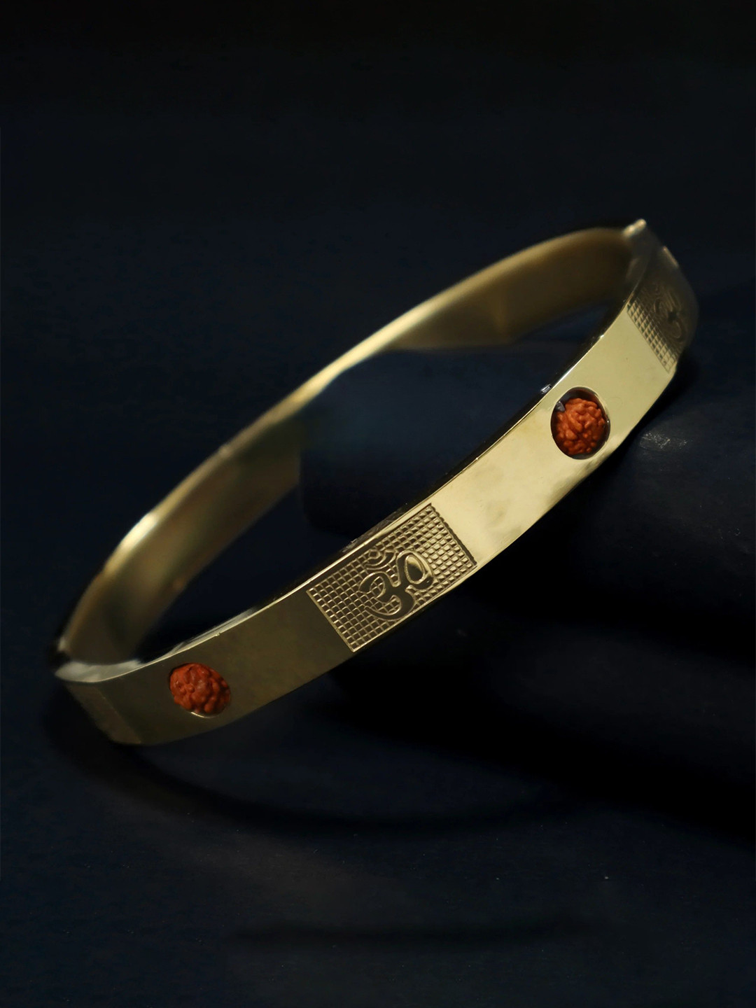AGARWALPRODUCT Unisex Gold-Plated Om and Rudraksha Kada Bracelet