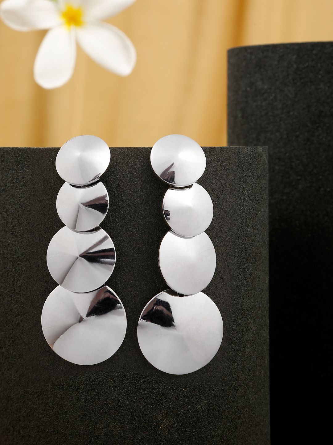 Stoln Silver-Plated Circular Shaped Drop Earrings