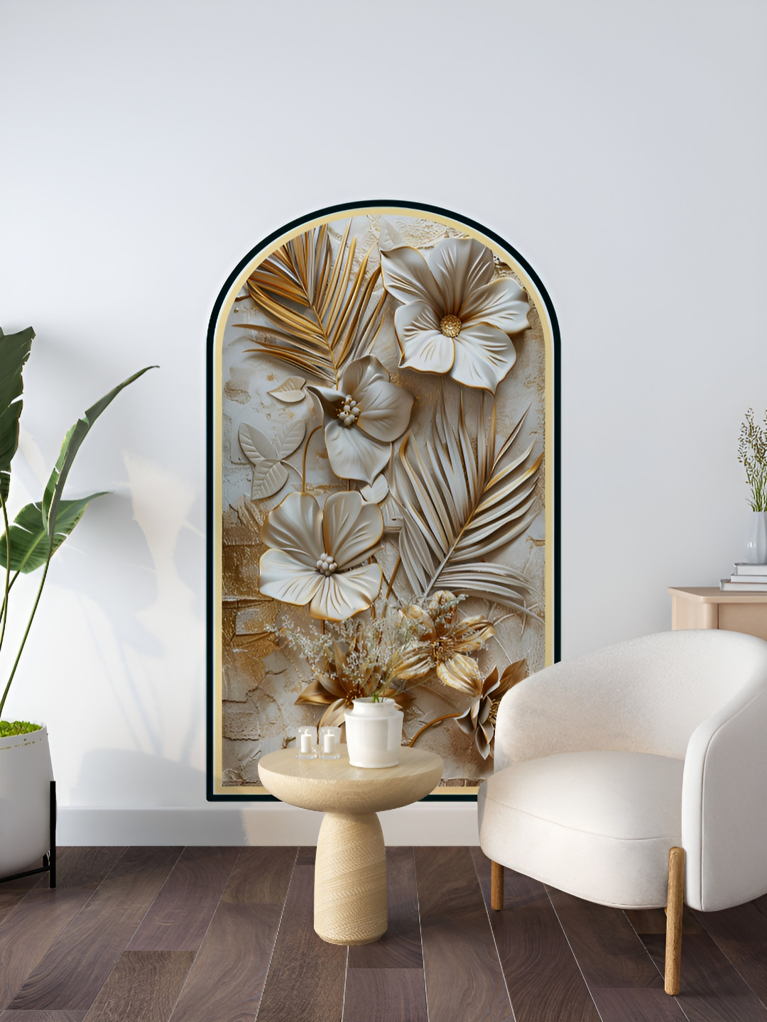 Myntra Elegant Homes White & Brown Tropical Palm Leaves Printed Decorative Wallpaper