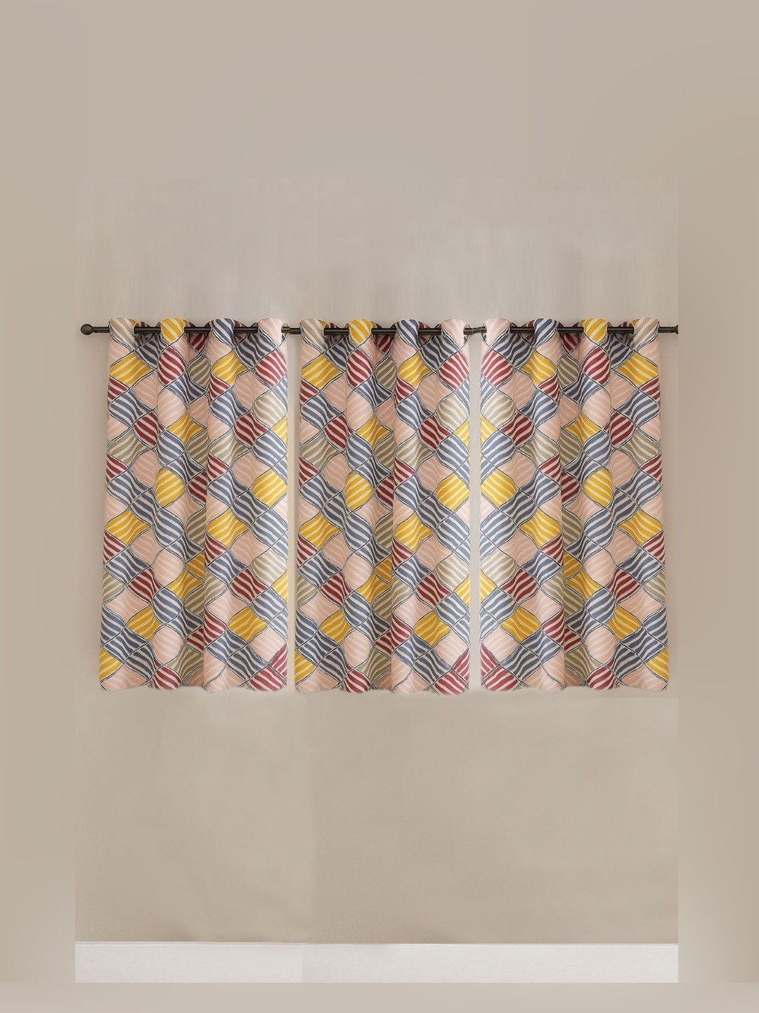 ANA Yellow & Red 3 Pieces Geometric Room Darkening Window Curtains