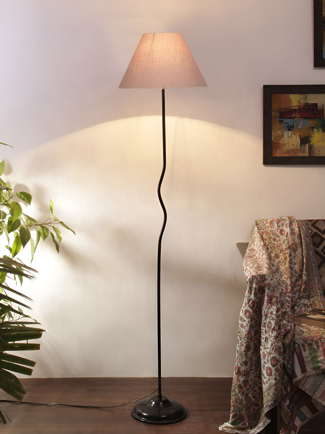 Devansh Grey & Black Frustum Floor Lamps With Shade