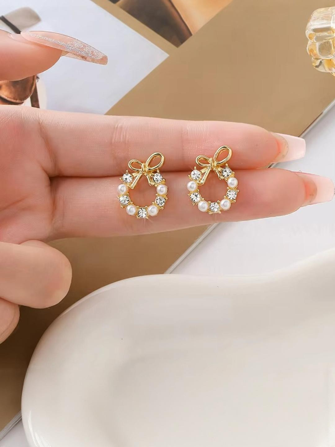 Tiso Bow & Stone Stud Earrings