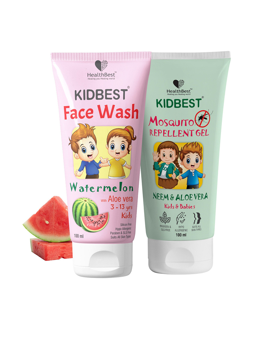 HealthBest Set Of 2 Kidbest Face Wash - 100ml & Mosquito Repellent Gel -100ml