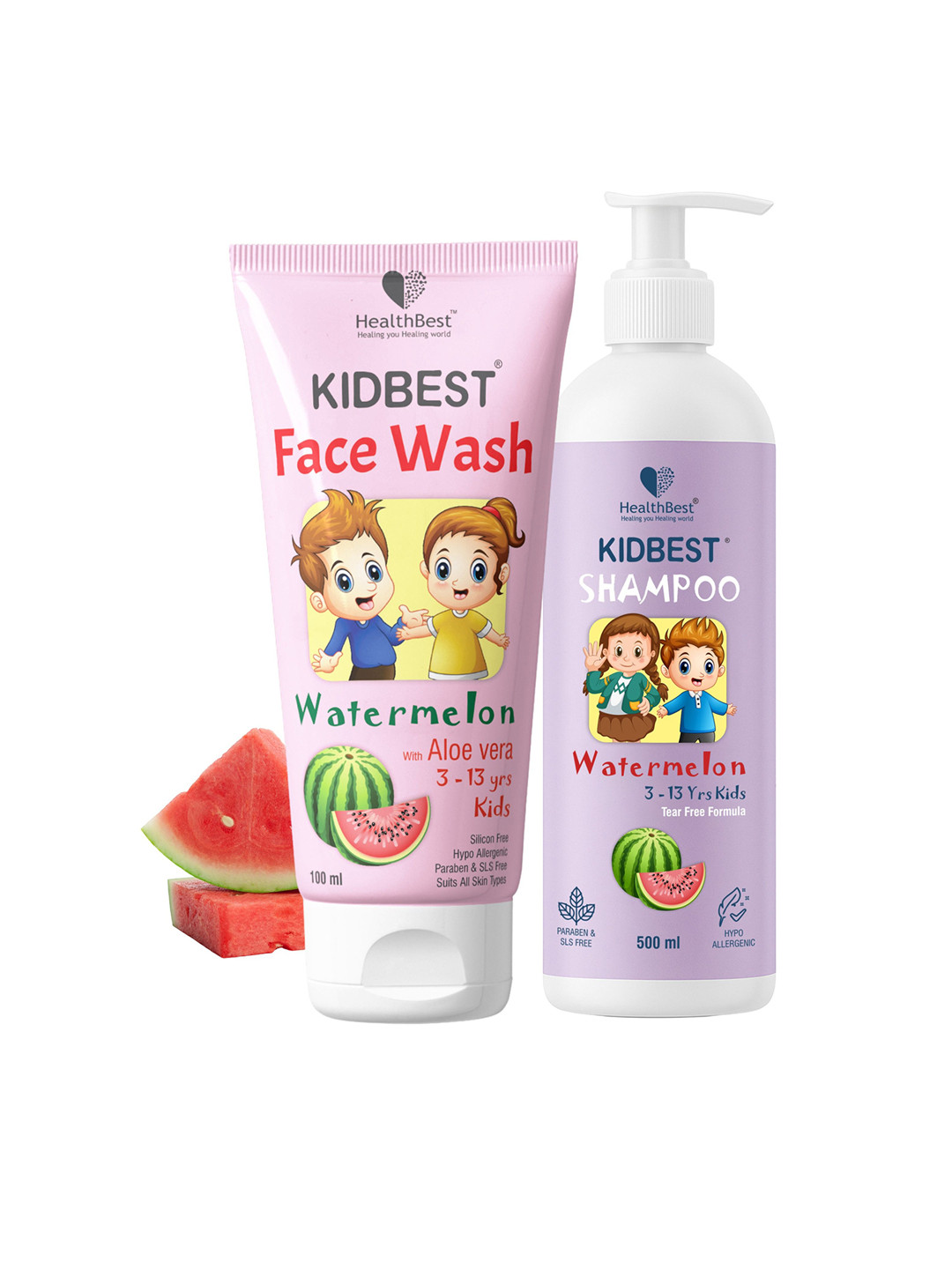HealthBest Set Of 2 Kidbest Face Wash - 100 ml With Shampoo - 500 ml