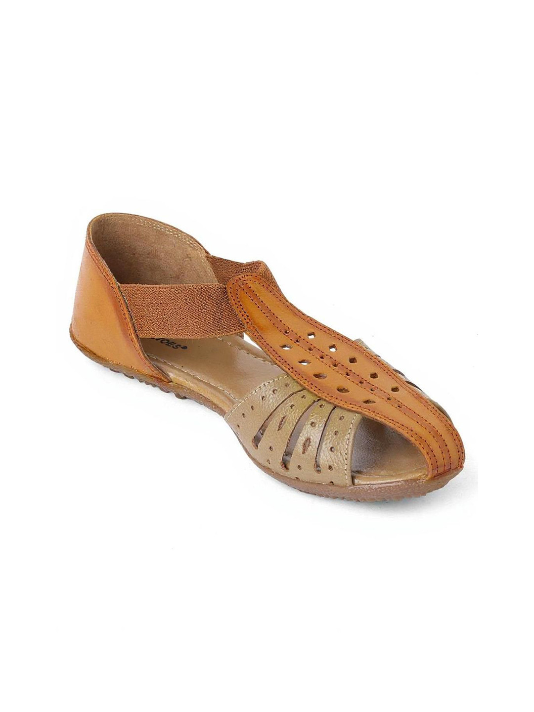 Kneetoes Women Two-tone Light Brown Laser-cut Sandals