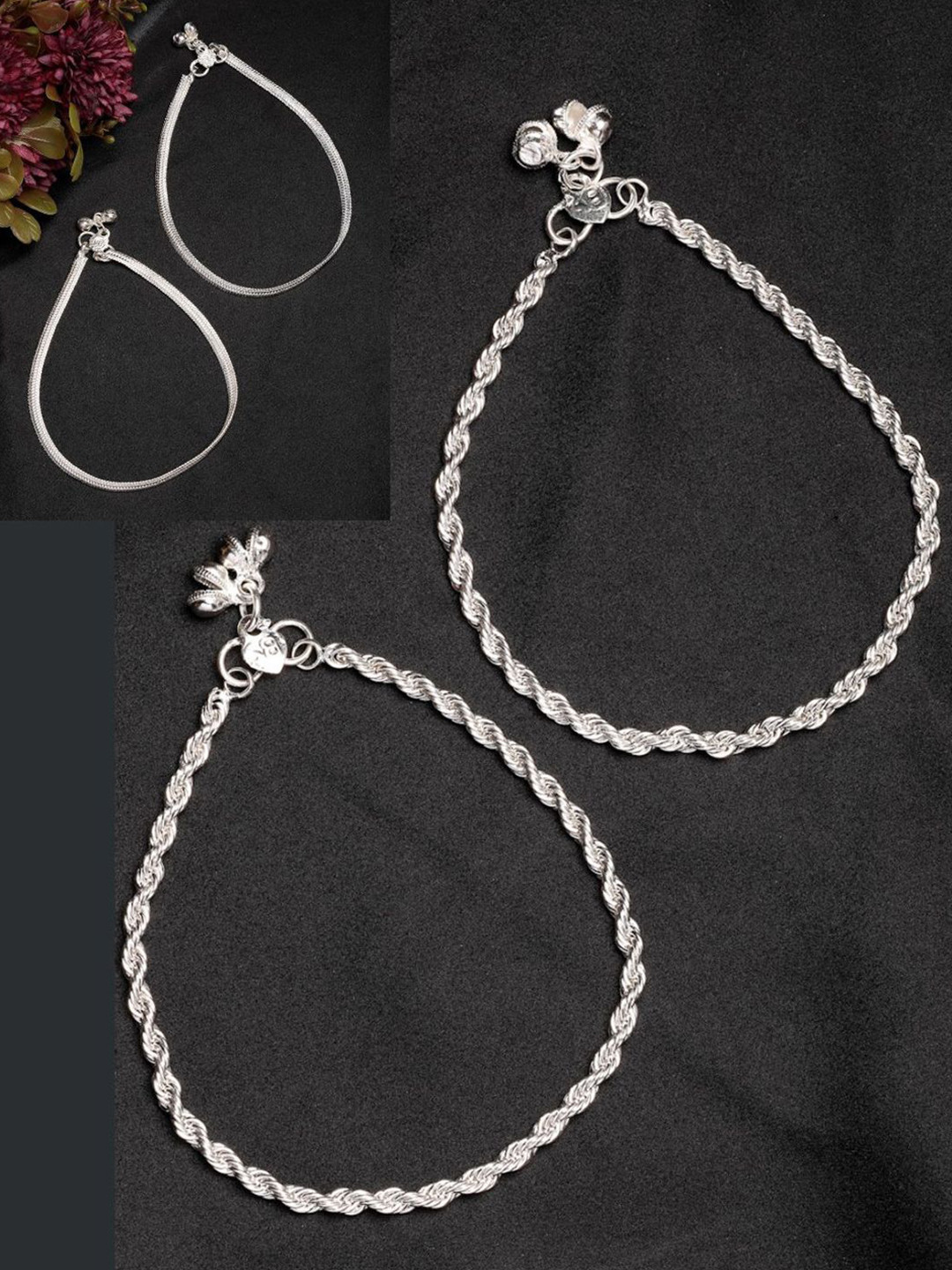 Anouk Women's Pair of 2 Silver-Plated Anklets