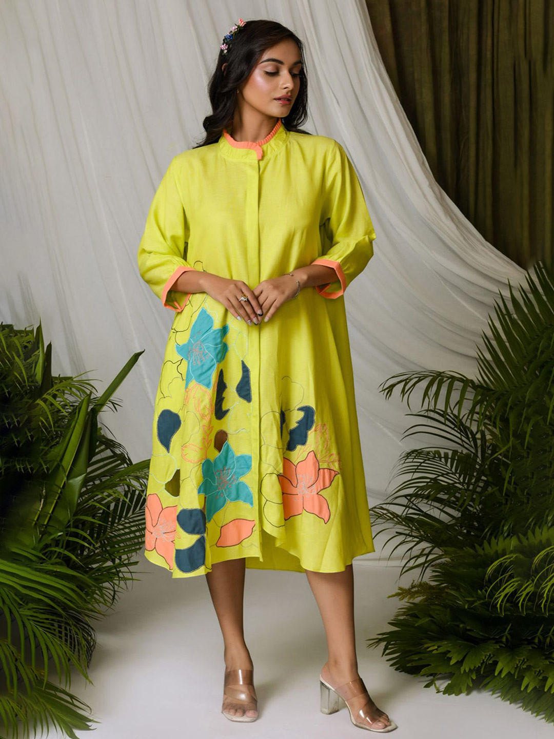 THE HOUSE OF HEMP Floral Design Shirt Midi Dress