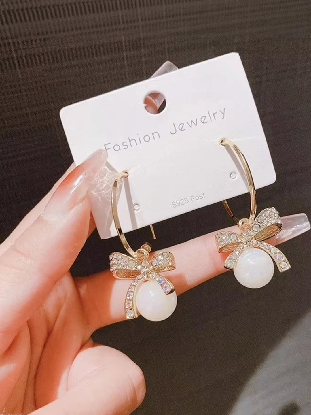 Tiso Contemporary Stone Studded Pearl Drop Earrings