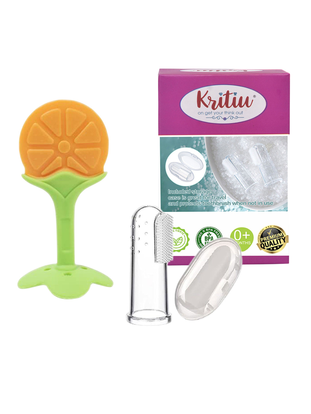 Kritiu Unisex Infants Finger Toothbrush & Silicone Stand Teether Baby Oral Care