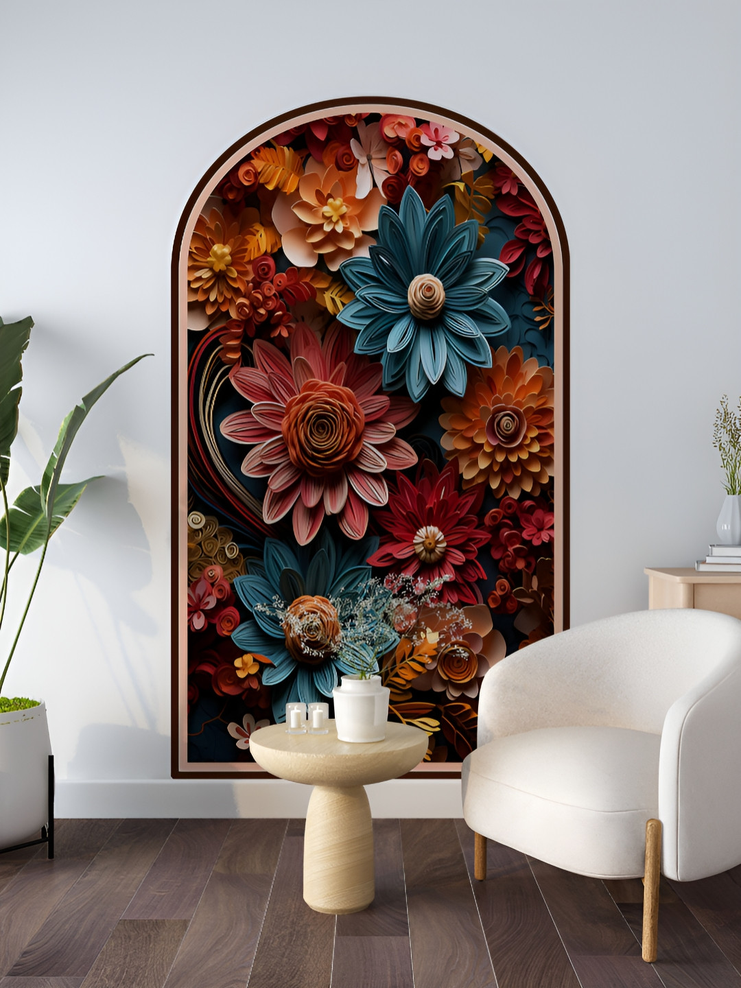 Myntra Elegant Homes Red & Blue 3D Paper Art Floral Printed Decorative Large Wallpaper